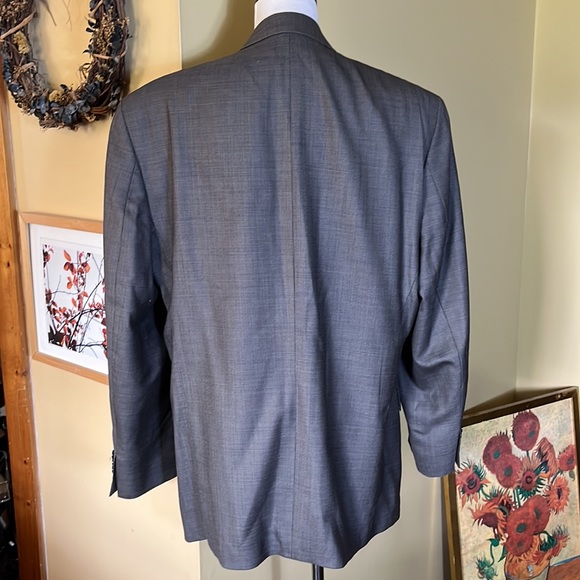 CALVIN KLEIN Size 42 Lightwgt 100% Wool YearRound Classic Blazer Tan/Blue Micro - Picture 5 of 15